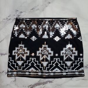 Express Black/Silver/White Sequin Skirt